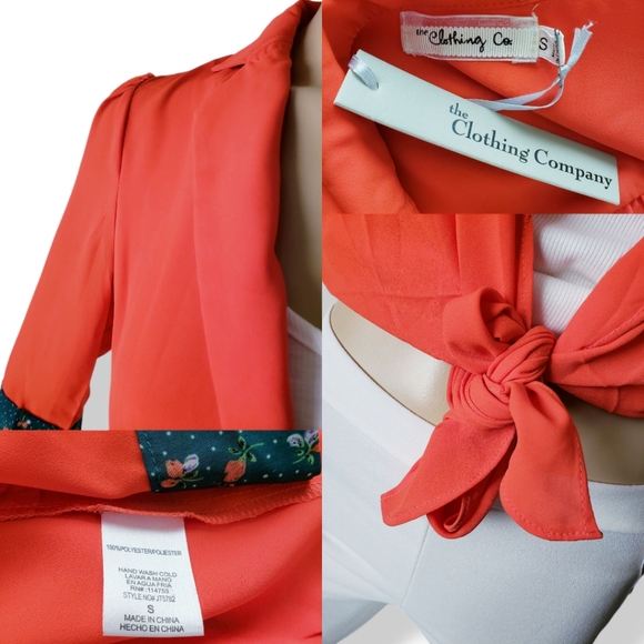The Clothing Company Orange Front Knot Blouse With Green Contrast Sleeves - Picture 7 of 8